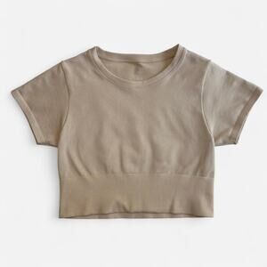 OFFLINE by Aerie Women M Cropped T-Shirt Short Sleeve Cream Beige